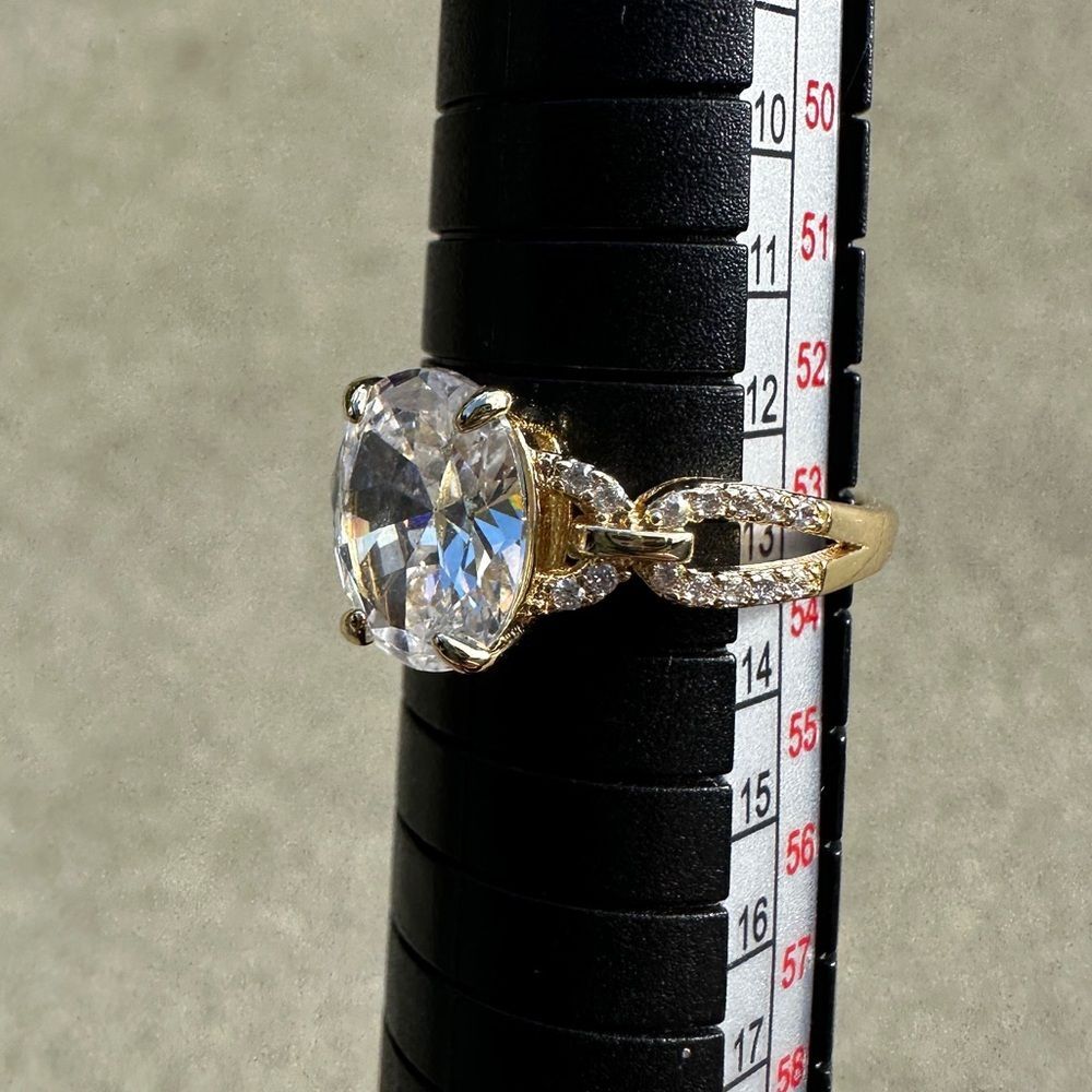 NWB Adjustable Gold Plated Oval CZ Statement Ring w/ Pave Accent Loop Band - Picture 7 of 16